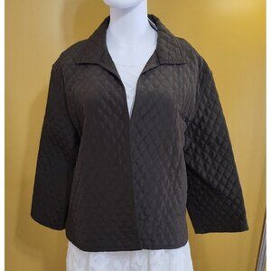 VTG 90s Carlisle 3/4 Sleeve Quilted Silk & Wool Jacket Size 16 Boho Dark Brown